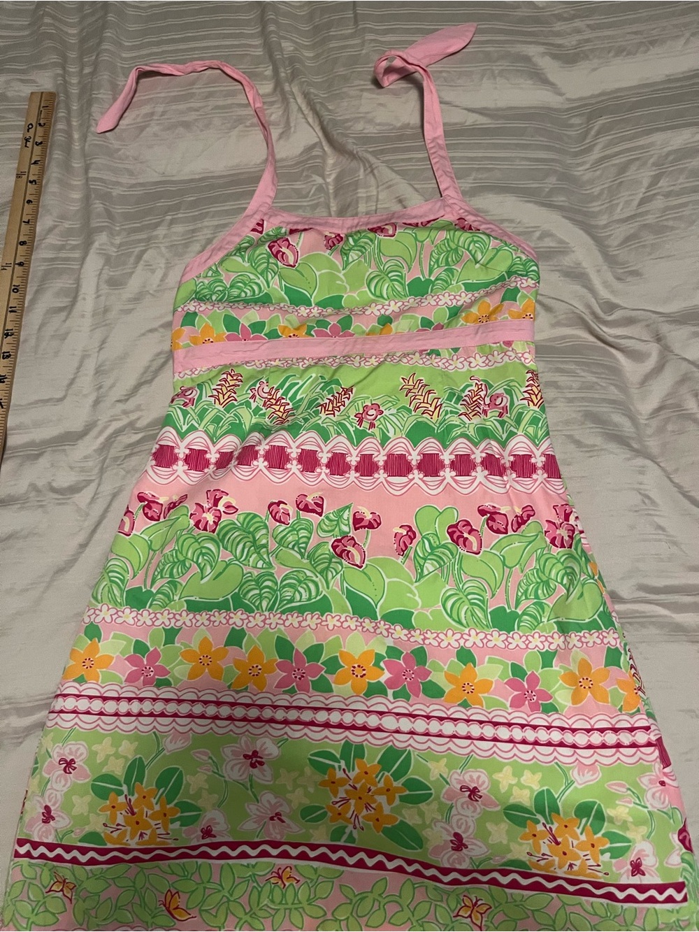Lilly Pulitzer Pink Floral Halter Dress with Lime Accents teen (16)